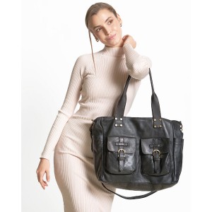 11B. Praktische Handtasche Schultertasche für Damen im Schwarz & Braun aus echtem italienischen Leder